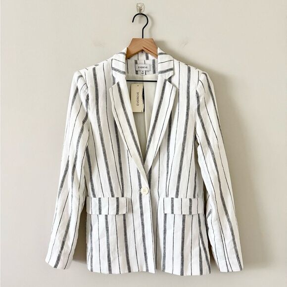 NWT Evereve Kinley Stripe Linen Blend Blazer in White and Black Stripe - Size XS - Picture 4 of 9